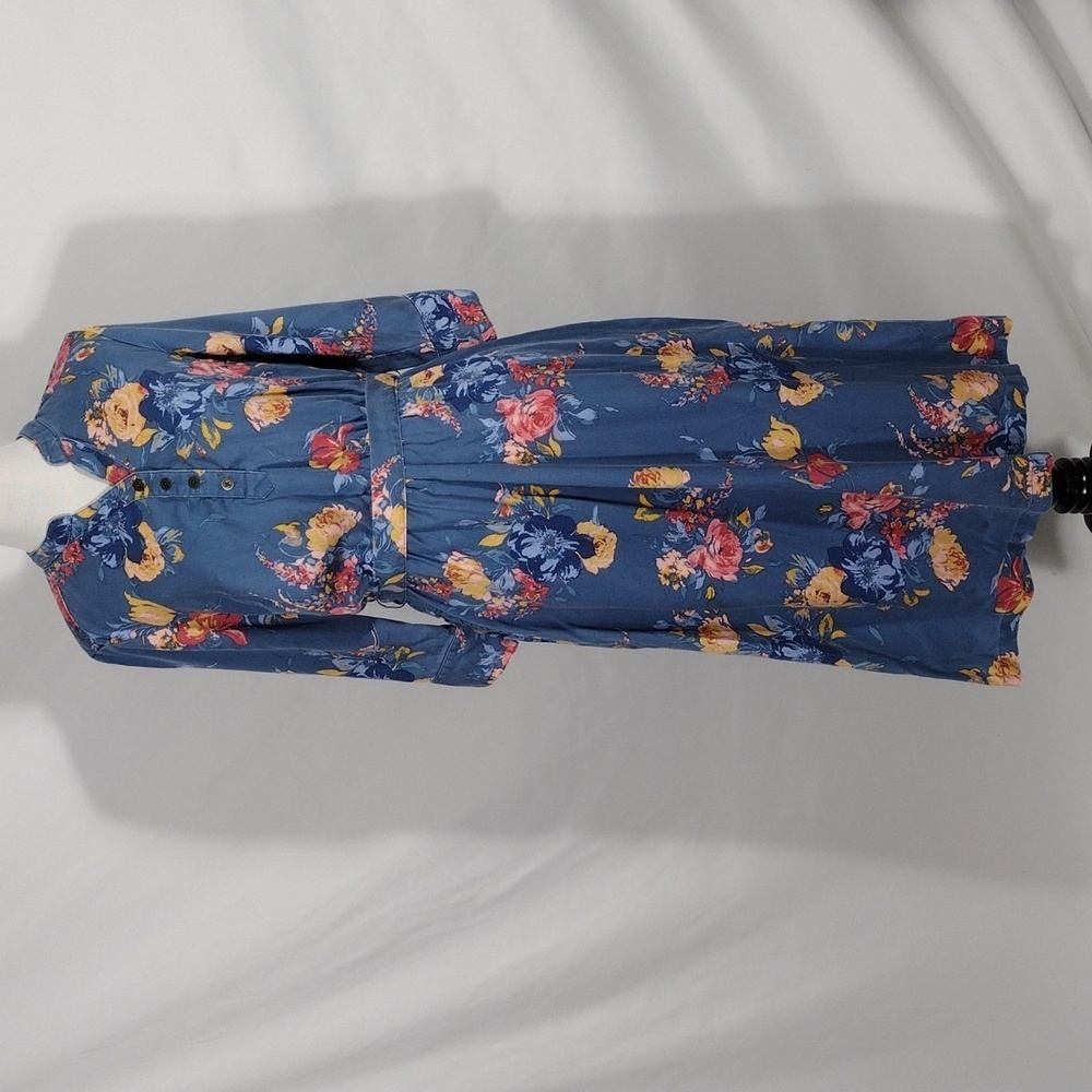 EUC Coldwater Creek Blue Floral 3/4 quarter sleeve shirt dress size Petite Small